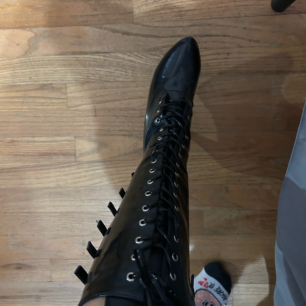 Black Lace-Up Knee-High Boots